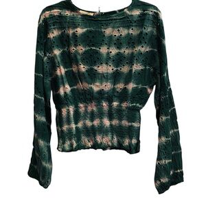Chloe Laeticia Women’s Cottagecore Bohemian Cotton Eyelet Emerald TieDye Top sz